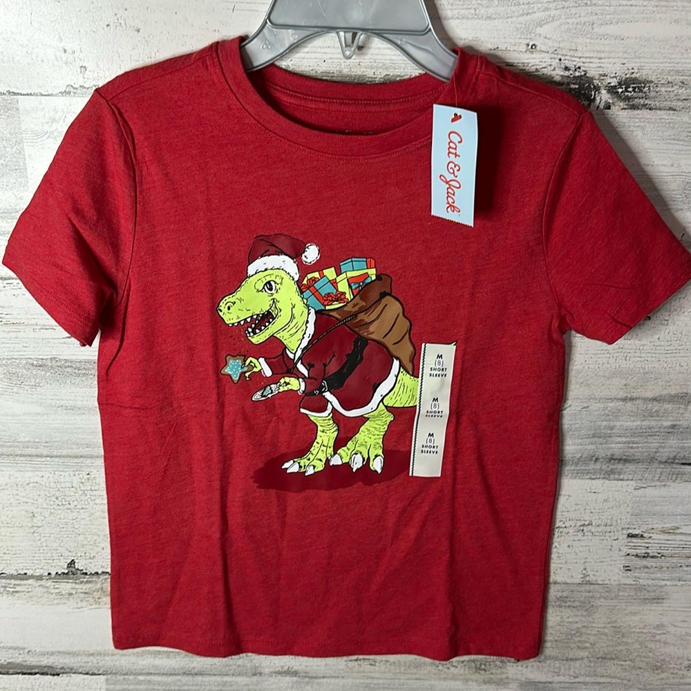 Cat & Jack Dinosaur Christmas Shirt Size M NEW